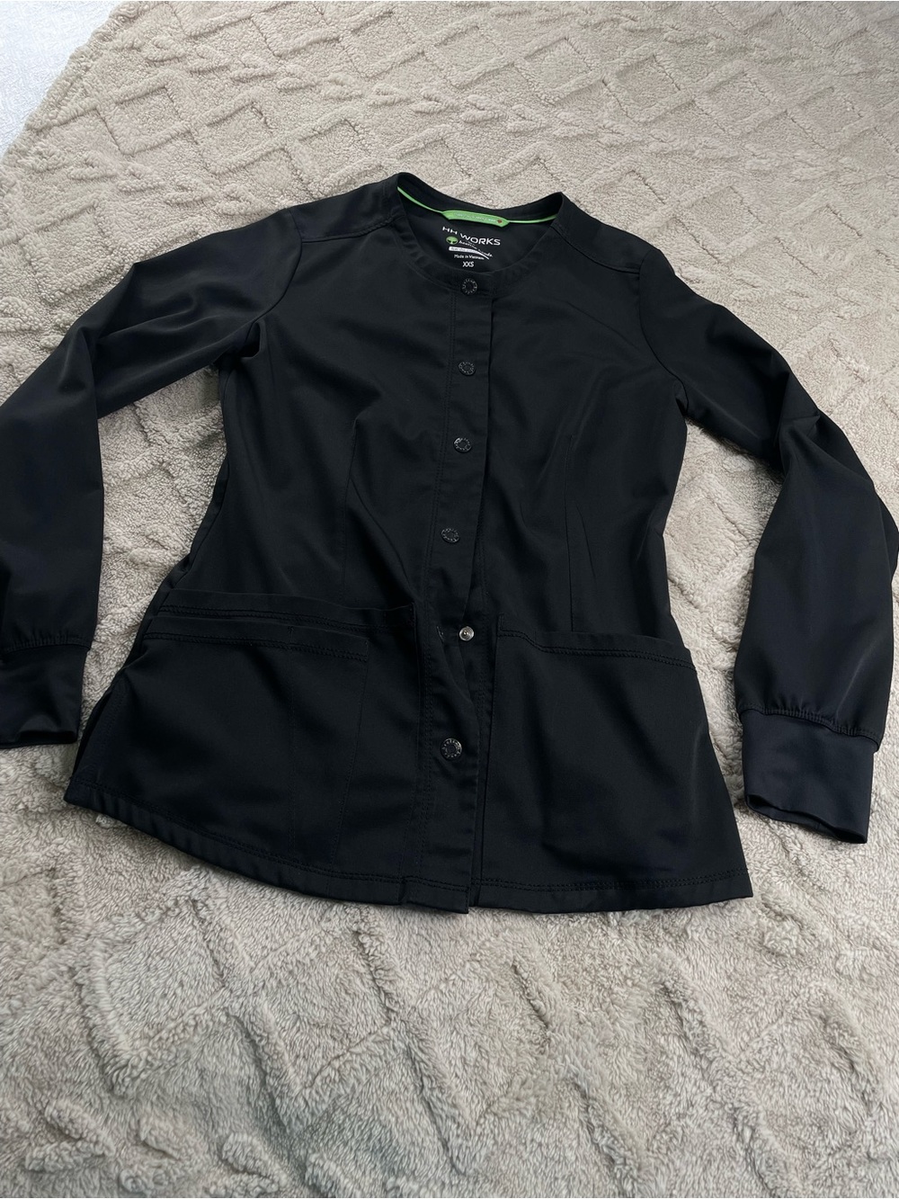 HH Works Black Snap -Front Scrub Jacket 
Size XXS  Medical Staff
